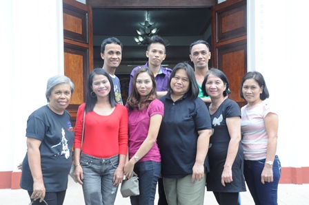 Library Staff: First row, L-R: Teresita Parreno, Mary Rose Cruz, Angelica Melu, Cynthia Caguiat, Marian Garcia, and Evangeline Fornal. Second row, L-R: Secinado Eugenio Jr, Allan Romawac, and Raymond Pabroa