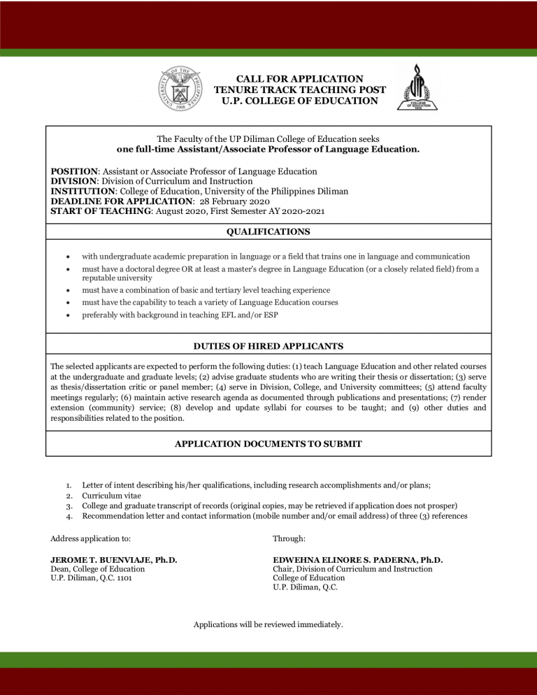 Call for Application: One Full-time Assistant/Associate Professor of ...