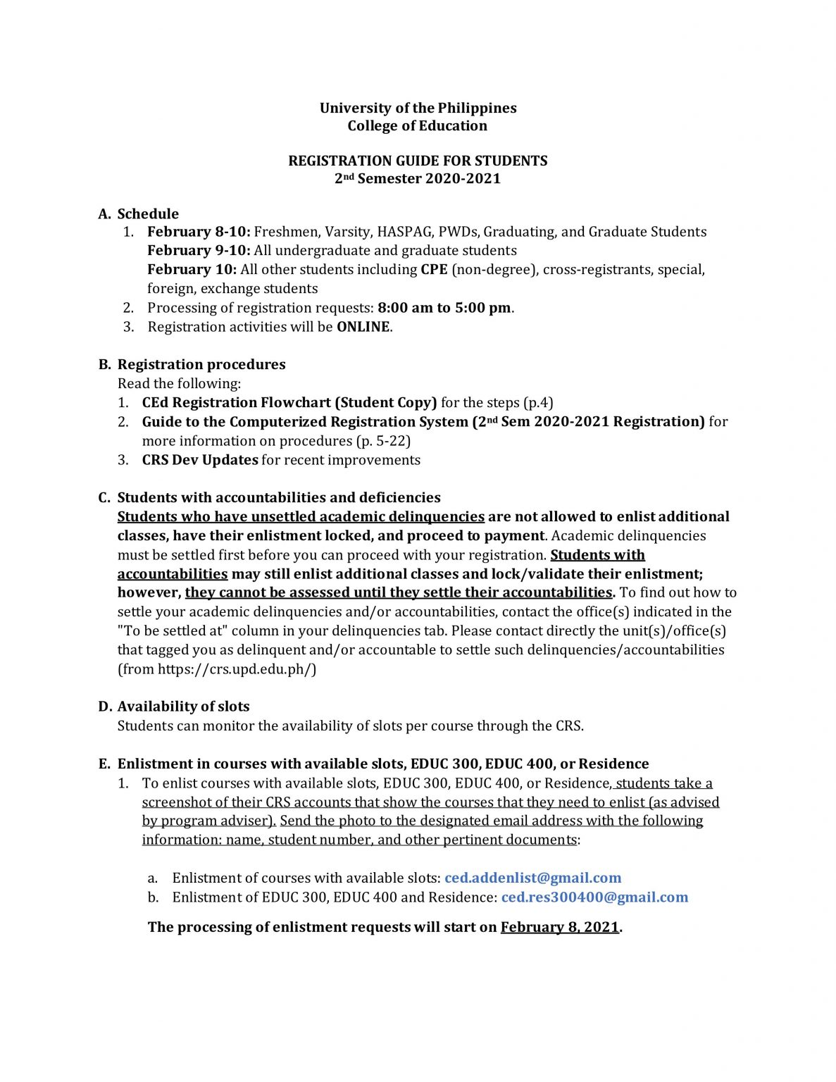 Registration Guide for Students and CRS Development Updates for 2nd
