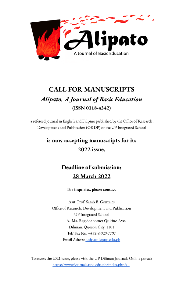 Alipato Insect Alipato, A Journal of Basic Education, Call for Manuscripts – College ...