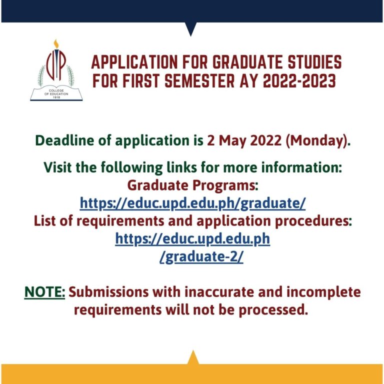 Application for Graduate Studies for 1st Semester AY 2022-2023