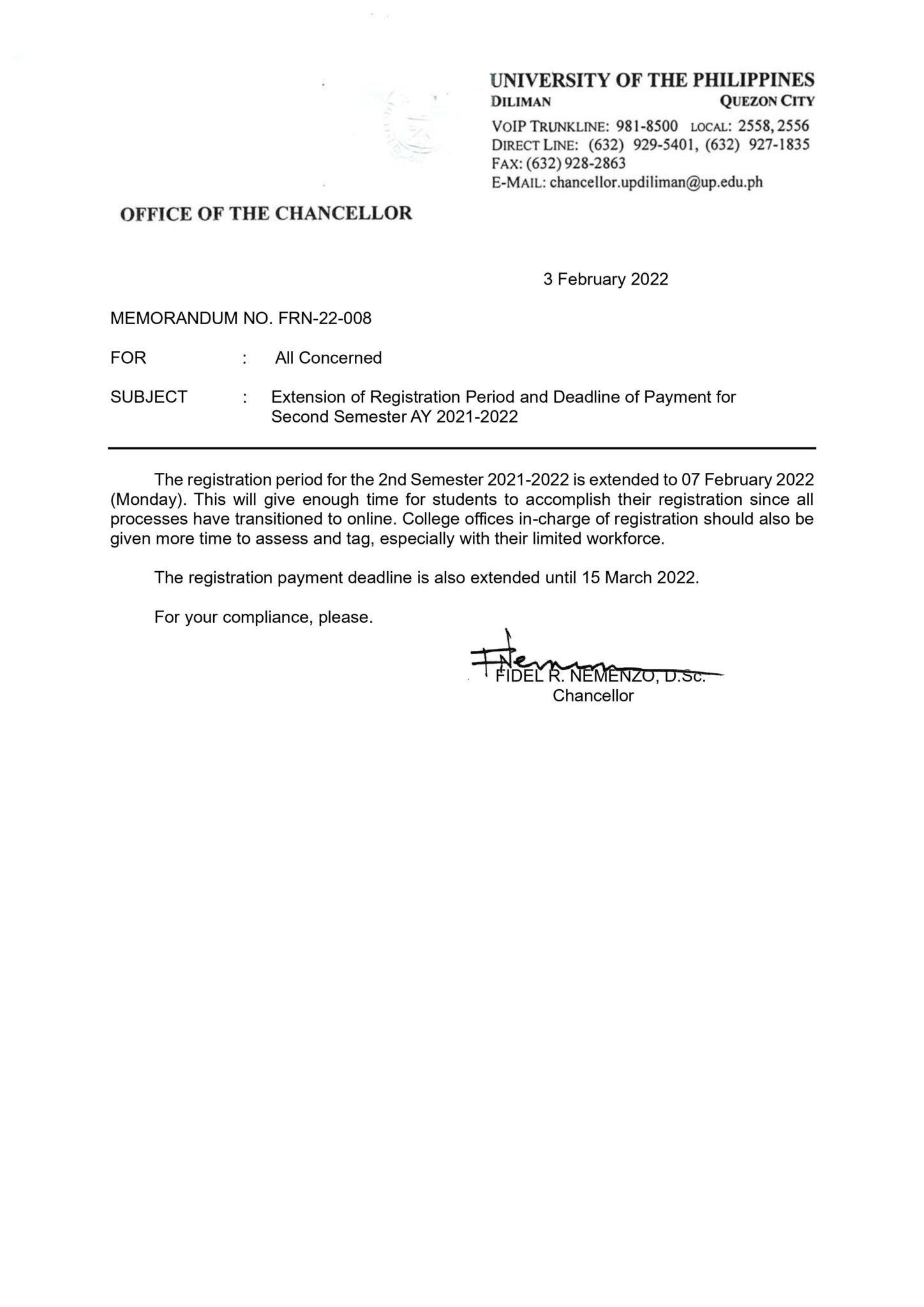 Extension of Registration Period and Deadline of Payment for 2nd