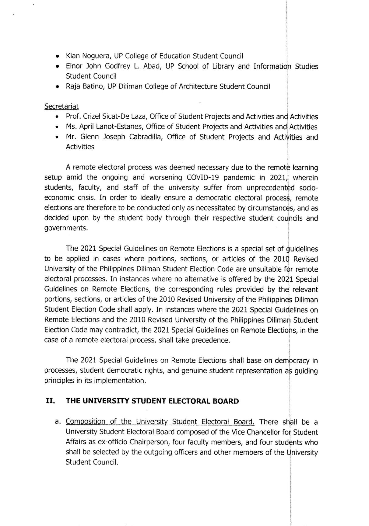 Memorandum No. LRS-2022-007: 2022 Remote Student Elections – College of ...