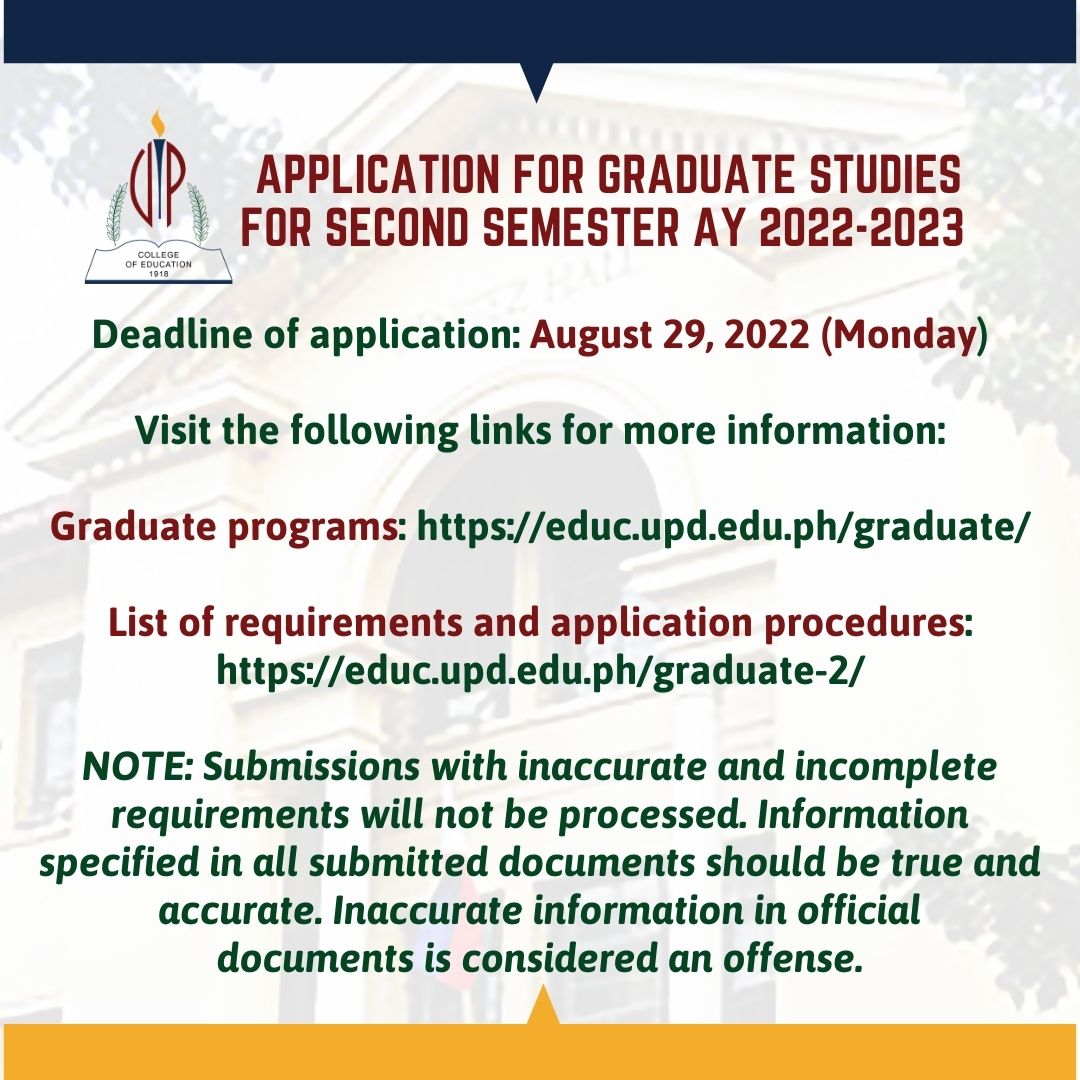 Application for Graduate Studies for Second Semester 2022-2023 ...