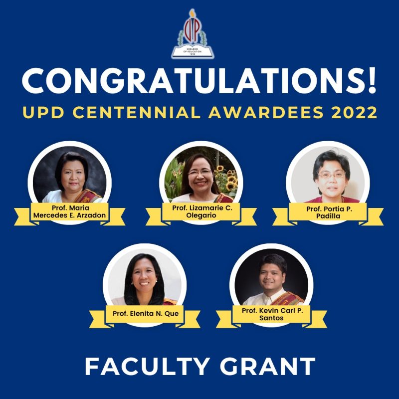 UP Diliman Centennial Faculty Grant Awardees 2022 College of Education