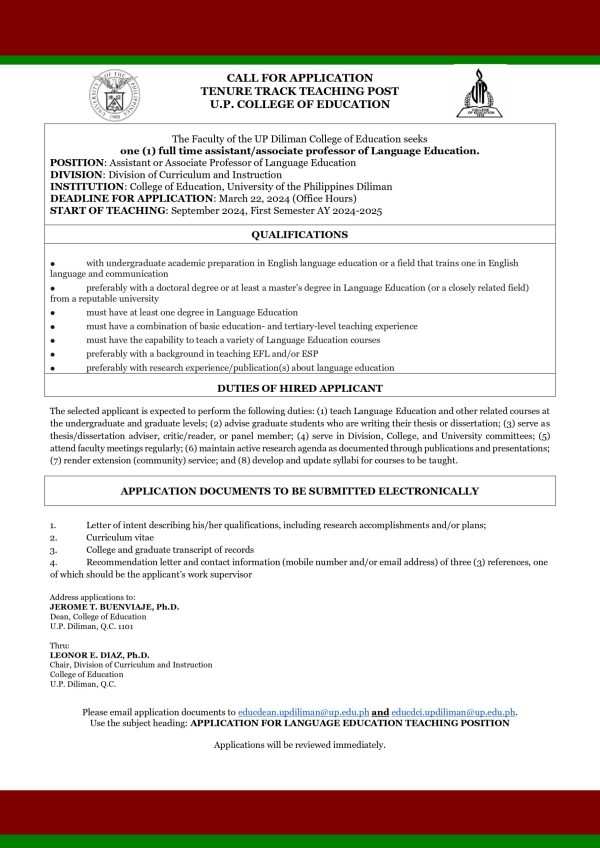 Call for Applications: Full Time Assistant/Associate Professor of ...