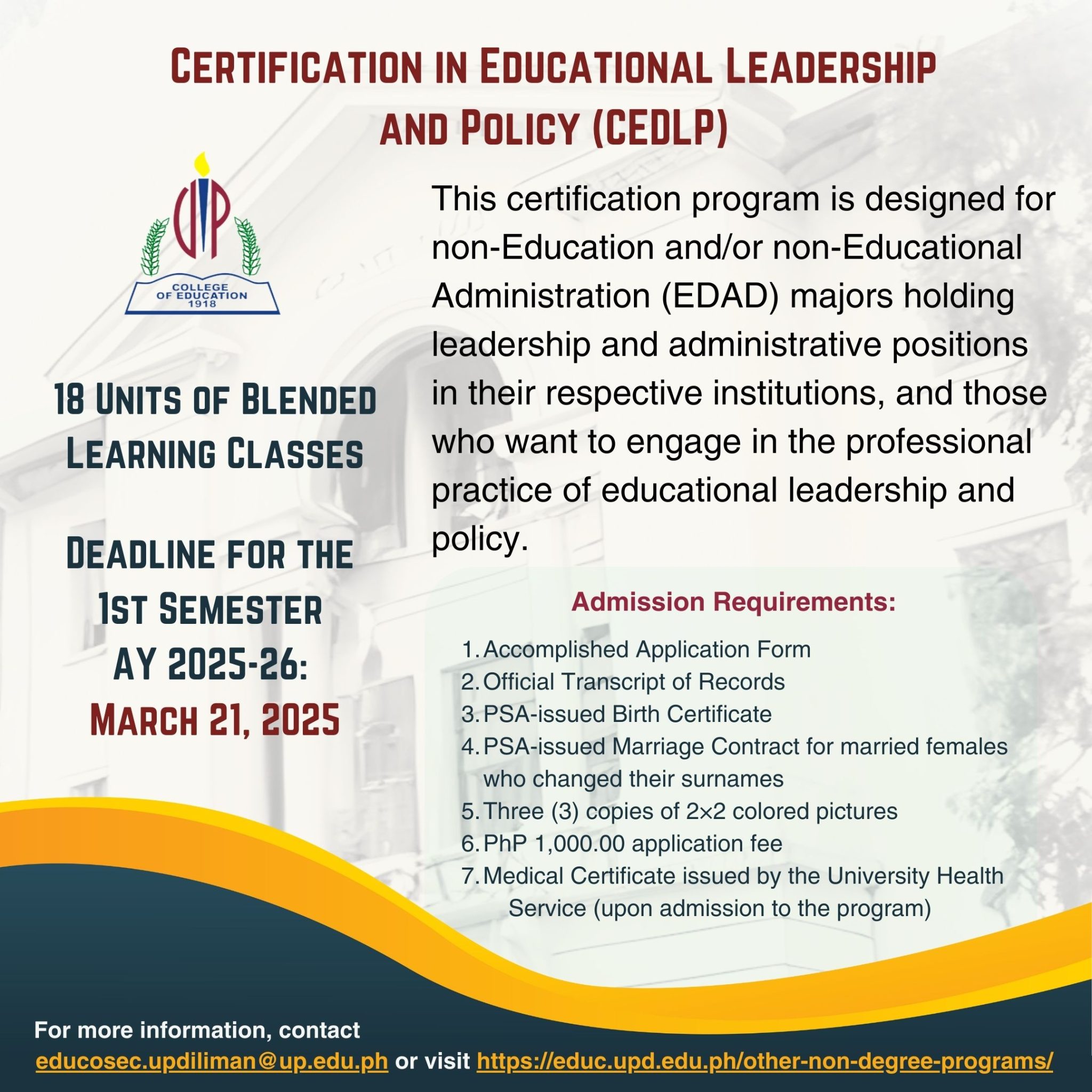Certification Programs AY 2025-2026 – College of Education