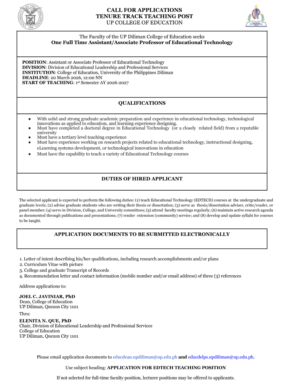 [Call for Applications] – College of Education